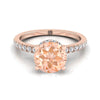 14K Rose Gold Round Brilliant Morganite Secret Diamond Halo French Pave Solitaire แหวนหมั้น -1/3ctw