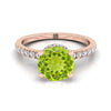 14K Rose Gold Round Brilliant Peridot Secret Diamond Halo French Pave Solitaire แหวนหมั้น -1/3ctw