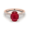 14K Rose Gold Oval Ruby Secret Diamond Halo French Pave Solitaire แหวนหมั้น -1/3ctw