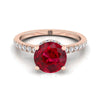 14K Rose Gold Round Brilliant Ruby Secret Diamond Halo French Pave Solitaire แหวนหมั้น -1/3ctw