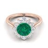 14K Rose Gold Round Brilliant Emerald Floral Diamond Halo Engagement Ring -1/2ctw