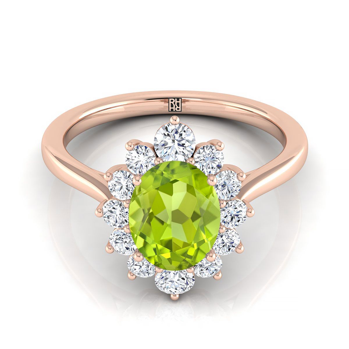 แหวนหมั้นเพชรทรงรี Peridot ทรงรี 14K Rose Gold -1/2ctw