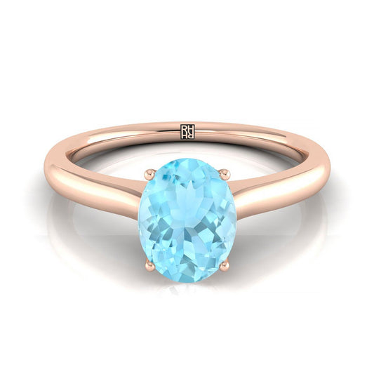 14K Rose Gold Oval Cathedral Solitaire แหวนหมั้นหินลับสุดเซอร์ไพรส์