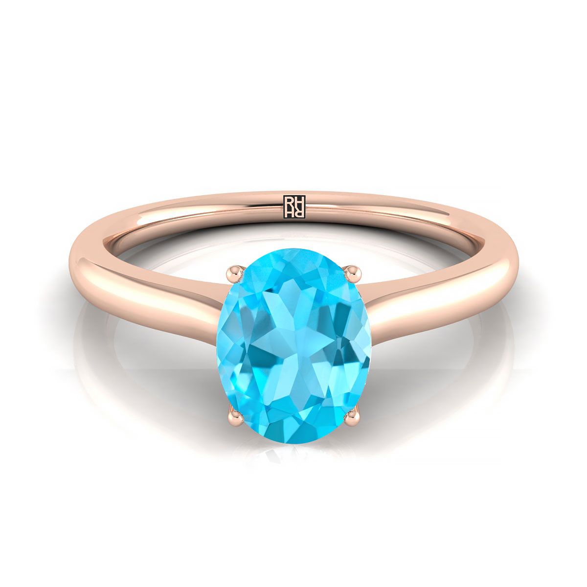 14K Rose Gold Oval Cathedral Solitaire แหวนหมั้นหินลับสุดเซอร์ไพรส์