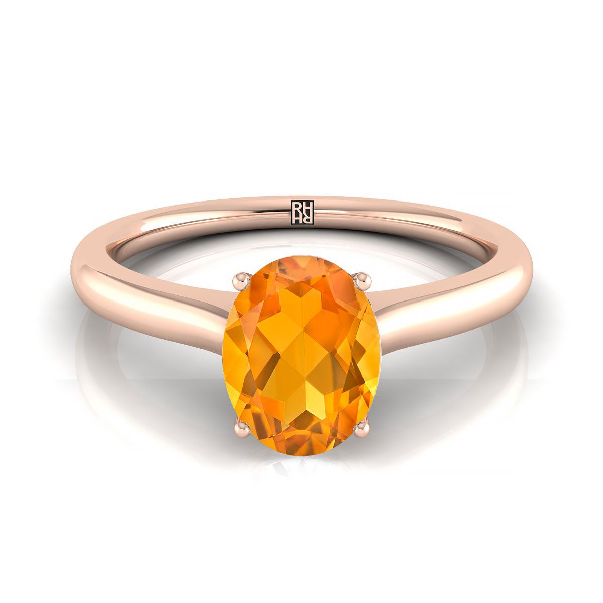 14K Rose Gold Oval Cathedral Solitaire แหวนหมั้นหินลับสุดเซอร์ไพรส์