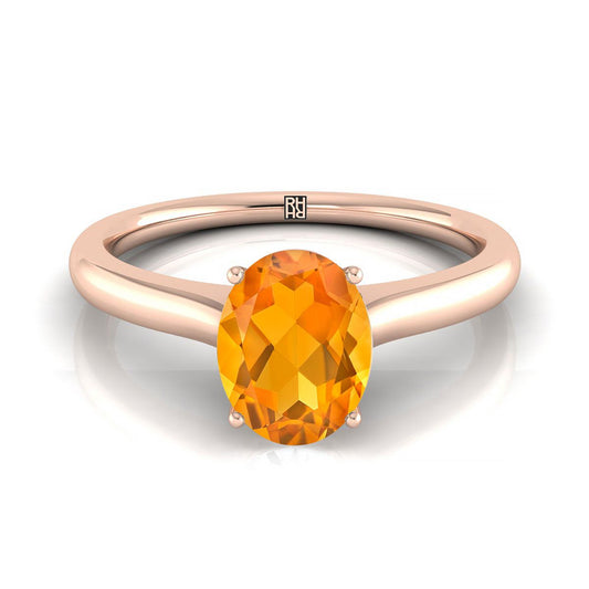 14K Rose Gold Oval Cathedral Solitaire แหวนหมั้นหินลับสุดเซอร์ไพรส์