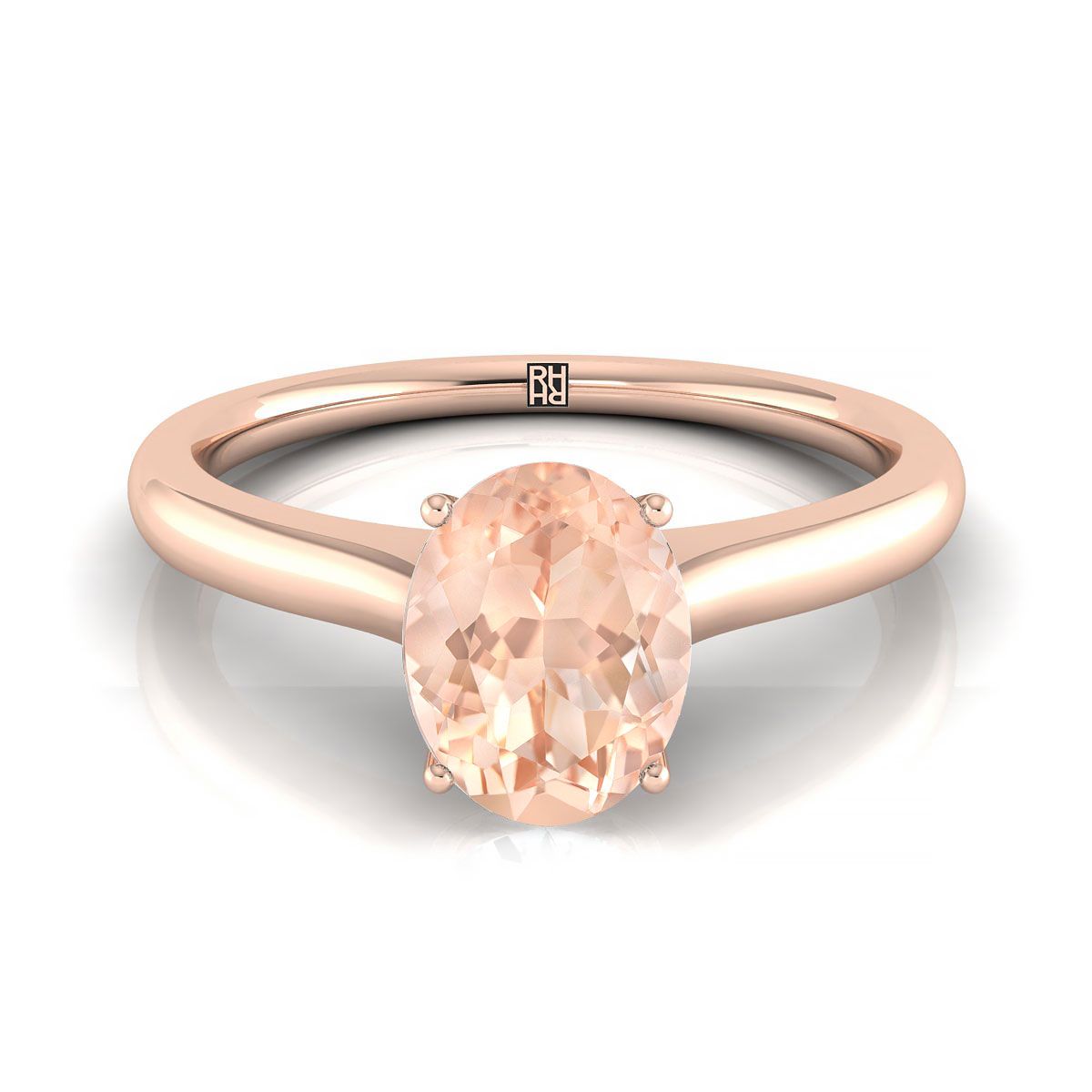 14K Rose Gold Oval Cathedral Solitaire แหวนหมั้นหินลับสุดเซอร์ไพรส์