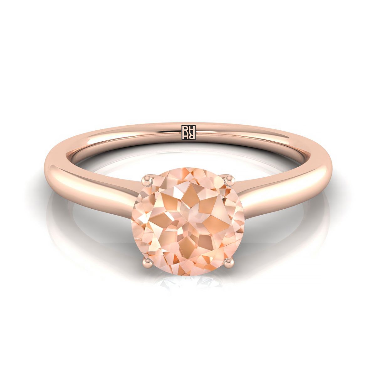 14K Rose Gold Round Brilliant Cathedral Solitaire แหวนหมั้นหินลับสุดเซอร์ไพรส์