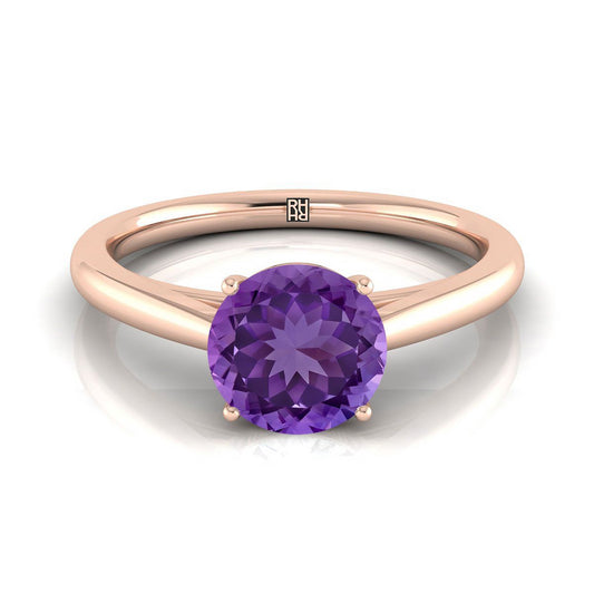 แหวนหมั้นเพชรเม็ดเดี่ยว 14K Rose Gold Round Brilliant Rounded Comfort Fit Secret Stone Solitaire