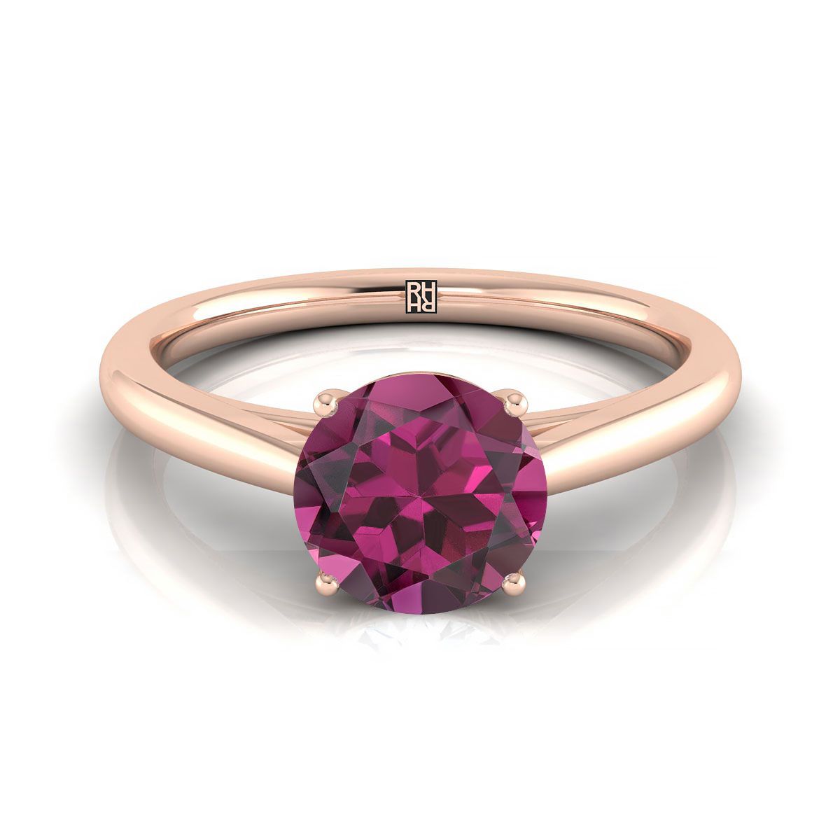 แหวนหมั้นเพชรเม็ดเดี่ยว 14K Rose Gold Round Brilliant Rounded Comfort Fit Secret Stone Solitaire