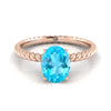 14K Rose Gold Oval Swiss Blue Topaz Twisted Rope Solitaire พร้อมแหวนหมั้นเพชรเซอร์ไพรซ์