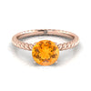 14K Rose Gold Round Brilliant Citrine Twisted Rope Solitaire With Surprize Diamond Engagement Ring