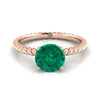 14K Rose Gold Round Brilliant Emerald Twisted Rope Solitaire พร้อมแหวนหมั้นเพชรเซอร์ไพรซ์