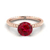 14K Rose Gold Round Brilliant Ruby Twisted Rope Solitaire With Surprize Diamond Engagement Ring