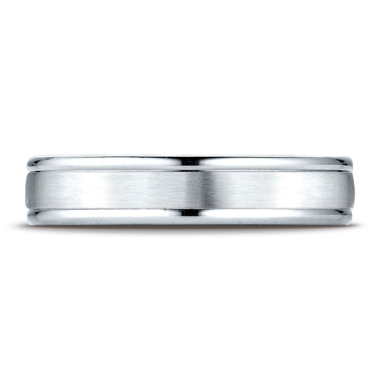 Platinum 4mm Comfort-fit Satin-finished High Polished Round Edge Carved Design Band