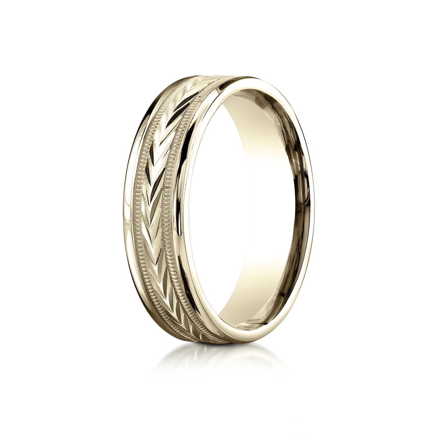 14k Yellow Gold 6mm Comfort-fit Harvest Of Love Round Edge Carved Design Band