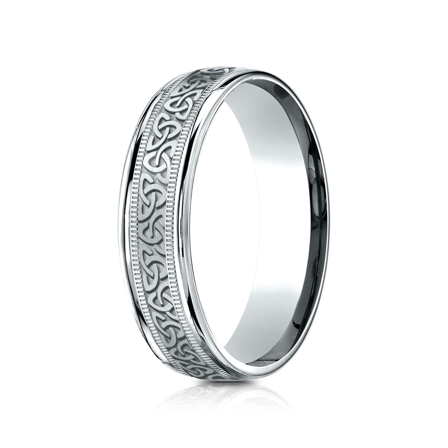 14k White Gold 6mm Comfort Fit Round Edge Celtic Knot Design Band
