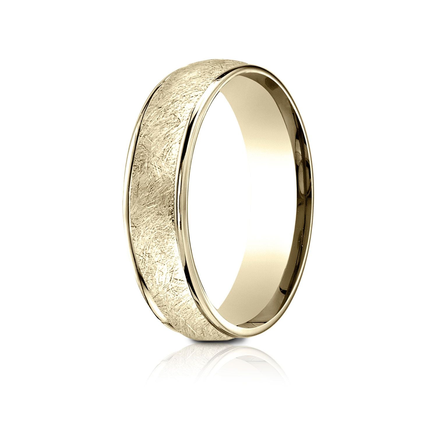 18 Karat Yellow Gold 6.5mm Comfort-fit Round Edge Swirl Finish Design Band
