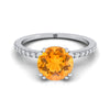 18K สีขาวทอง Round Brilliant Citrine Simple French Pave Double Claw PRONG แหวนหมั้นเพชร -1/6ctw