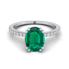 แหวนหมั้นเพชร 14K White Gold Oval Emerald Simple French Pave Double Claw Prong Diamond -1/6ctw