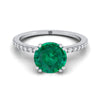 14K สีขาวทอง Round Brilliant Emerald Simple French Pave Double Claw PRONG แหวนหมั้นเพชร -1/6ctw