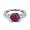 14K สีขาวทอง Round Brilliant Garnet Simple French Pave Double Claw PRONG แหวนหมั้นเพชร -1/6ctw