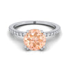 แหวนหมั้นเพชร Morganite ทรงกลมสดใสแบบแพลตตินัม Simple French Pave Double Claw Prong -1/6ctw