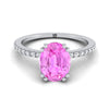 14K สีขาวทองรูปไข่ Pink Sapphire Simple French Pave Double Claw PRONG แหวนหมั้นเพชร -1/6ctw