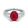 แหวนหมั้นเพชร 18K White Gold Oval Ruby Simple French Pave Double Claw Prong Diamond -1/6ctw