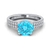 แหวนหมั้นเพชร 18K White Gold Round Brilliant Swiss Blue Topaz -1/4ctw