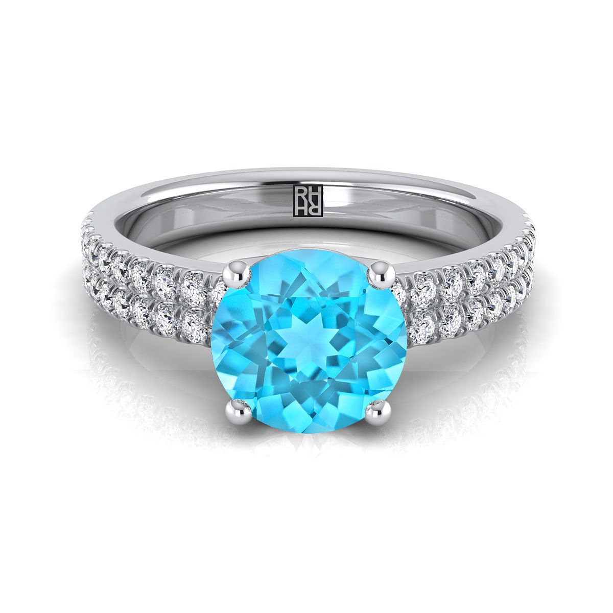 แหวนหมั้นเพชร 14K White Gold Round Brilliant Swiss Blue Topaz -1/4ctw