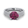 14K White Gold Round Brilliant Garnet Double Pave Diamond Row Engagement Ring -1/4ctw