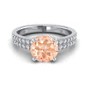 แหวนหมั้นเพชรแถวทองคำขาว 18K สุกใส Morganite Double Pave -1/4ctw