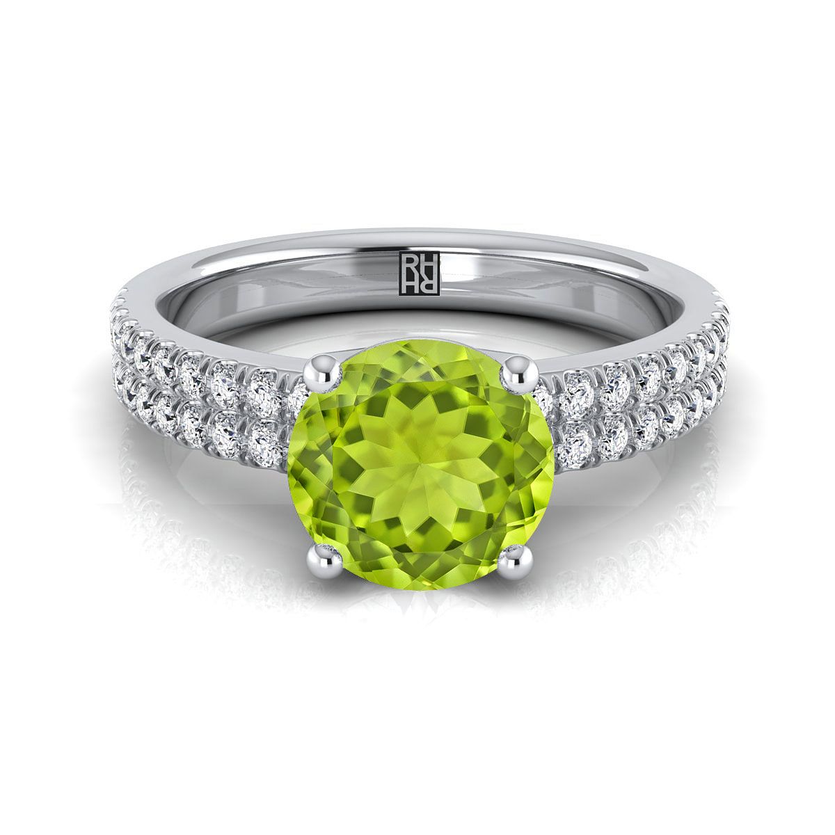 แหวนหมั้นเพชรแถว 14K White Gold Round Brilliant Peridot -1/4ctw