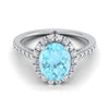 แหวนแพลตตินัมวงรี Aquamarine Petite Halo French Diamond Pave แหวนหมั้น -3/8ctw