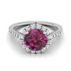 14K สีขาวทอง Round Brilliant Garnet Petite Halo เพชรฝรั่งเศส Pave แหวนหมั้น -3/8ctw