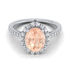 แหวนแพลตตินัมวงรี Morganite Petite Halo French Diamond Pave แหวนหมั้น -3/8ctw