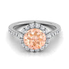 14K สีขาวทอง Round Brilliant Morganite Petite Halo แหวนหมั้นเพชรฝรั่งเศส Pave -3/8ctw