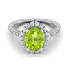 แหวนหมั้นเพชร Pave ฝรั่งเศส 18K ทองคำขาว Peridot Petite Halo -3/8ctw