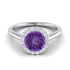 18K White Gold Round Brilliant Amethyst Shared Prong Diamond Halo Engagement Ring -1/5ctw