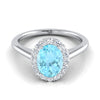 14K White Gold Oval Aquamarine Shared Prong Diamond Halo Engagement Ring -1/5ctw