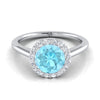 18K White Gold Round Brilliant Aquamarine Shared Prong Diamond Halo Engagement Ring -1/5ctw