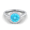 18K White Gold Round Brilliant Swiss Blue Topaz Shared Prong Diamond Halo Engagement Ring -1/5ctw