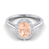 14K White Gold Oval Morganite Shared Prong Diamond Halo Engagement Ring -1/5ctw