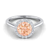 14K White Gold Round Brilliant Morganite Shared Prong Diamond Halo Engagement Ring -1/5ctw