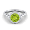 18K White Gold Round Brilliant Peridot Shared Prong Diamond Halo Engagement Ring -1/5ctw