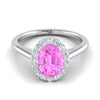 18K White Gold Oval Pink Sapphire Shared Prong Diamond Halo Engagement Ring -1/5ctw