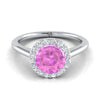 18K White Gold Round Brilliant Pink Sapphire Shared Prong Diamond Halo Engagement Ring -1/5ctw