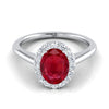 18K White Gold Oval Ruby Shared Prong Diamond Halo Engagement Ring -1/5ctw