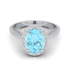 14K ทองคำขาวรูปไข่ Aquamarine Micro-Pavé Halo พร้อมแหวนหมั้นเพชรด้านข้างปู -7/8ctw